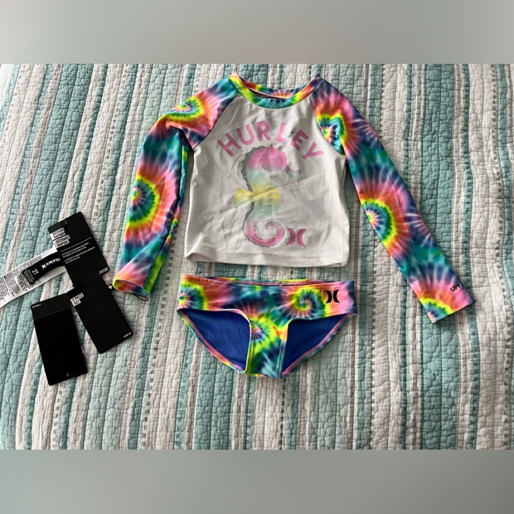 Hurley 2t tie dye rashguard swim set